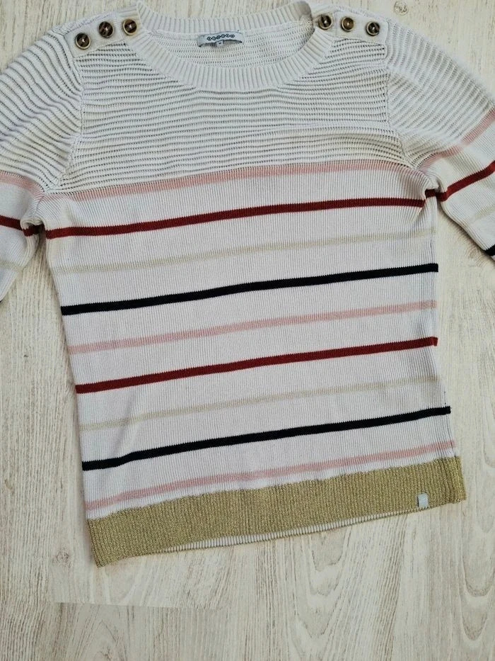 Blusa/suéter de mujer a rayas blanco/dorado/rosa/burdeos/negro Bonobo Estilo marinero chic - Talla M – photo 4